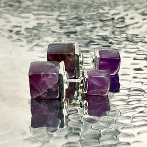 Amethyst “Peace & Tranquility” Double Cube Cabochon Silver Stud Earrings